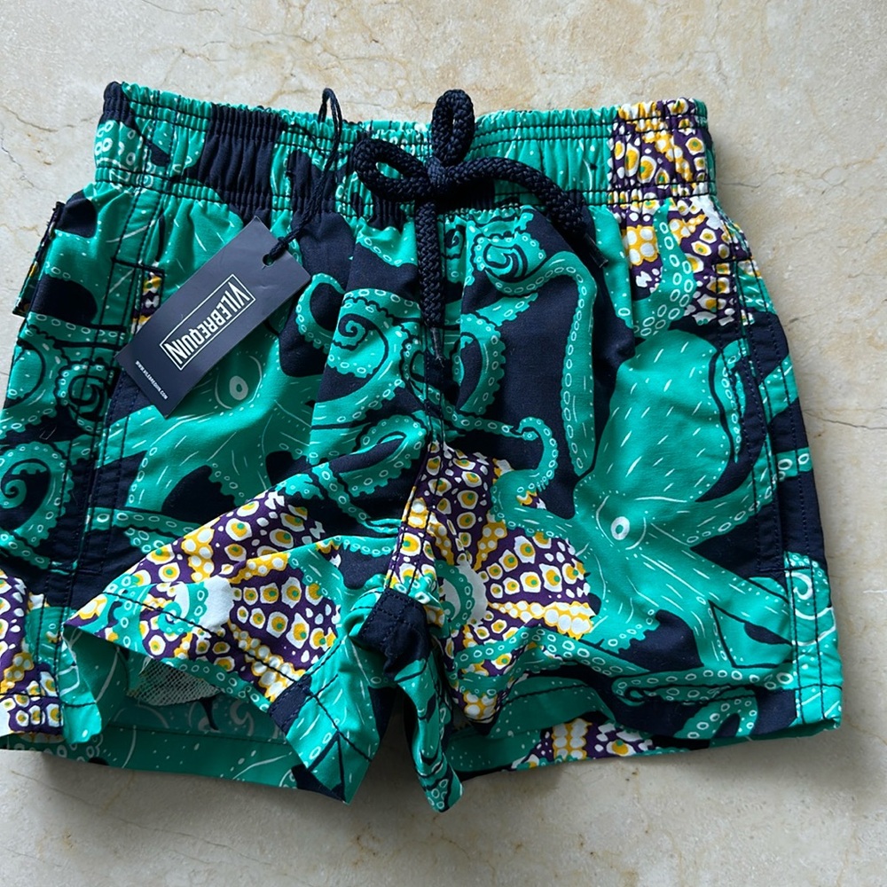 Vilebrequin NEW Navy Blue Green Octopus Swim Trunks Size 2 Ans 2T NWT